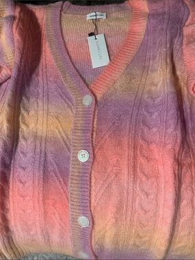 🆕-Multi Pastel Long Sleeve Gradient Cable-Knit Button down Cardigan Sweater